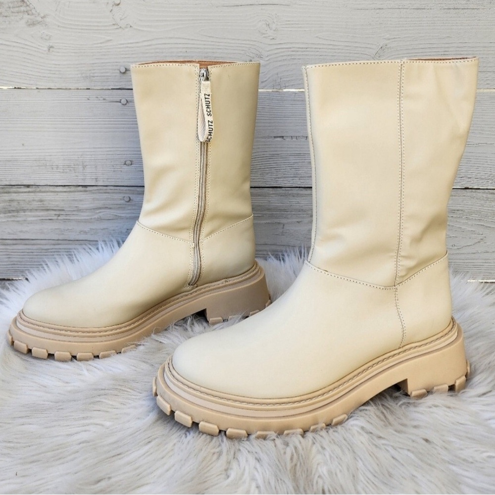Schutz Cream Leather Boots